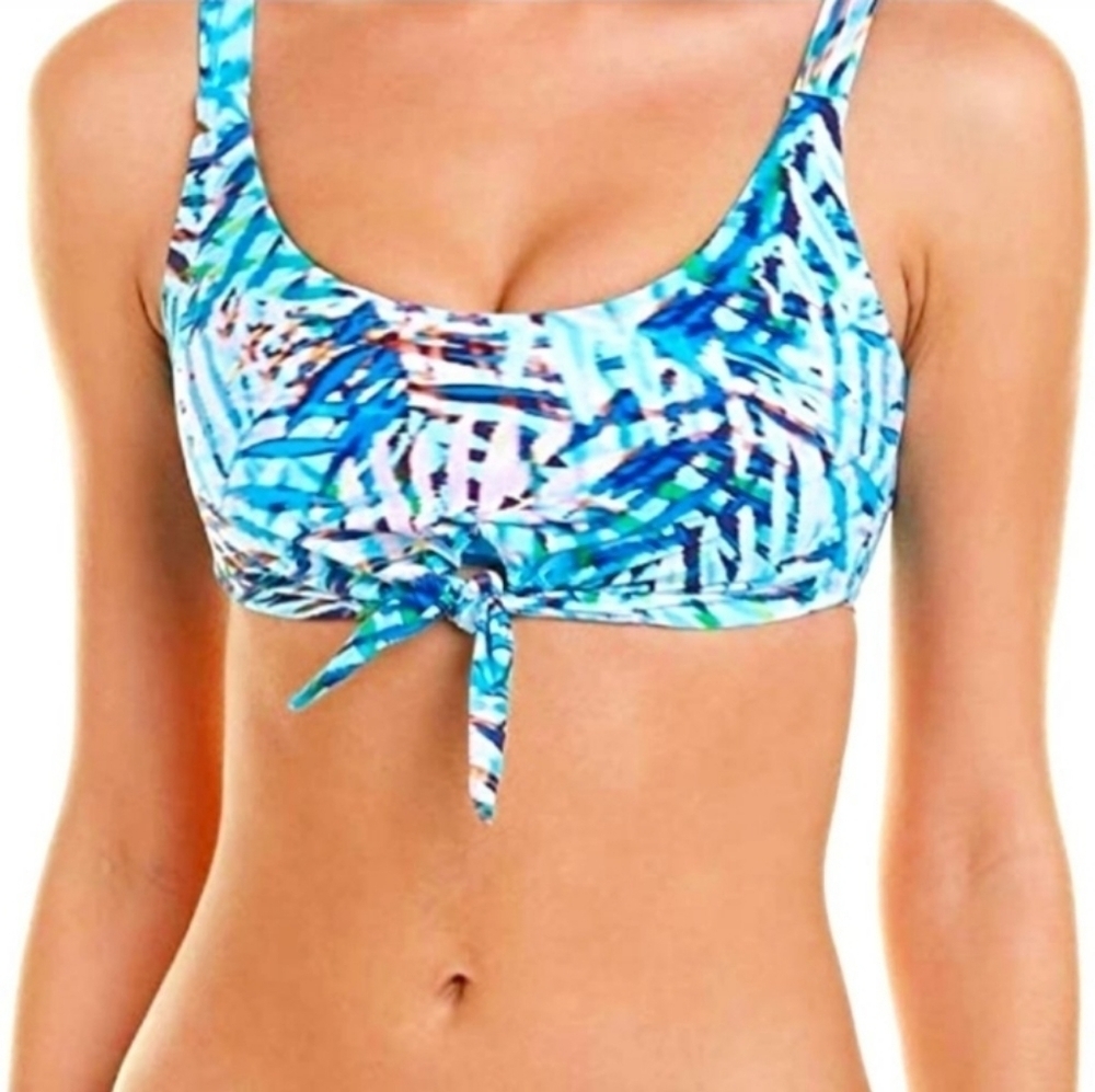 Pilyq Blue Knot Front Halter Bikini Top in Palmas Watercolor Size Medium New